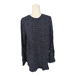 NWT Amazon Women's Tunic L Navy Dots Print Button Cuffs Front Button Pullover
